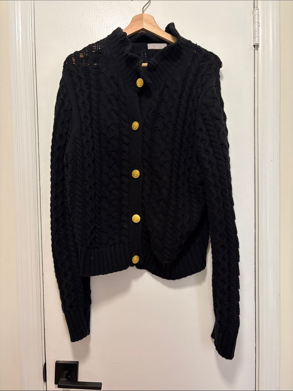 J. Crew Black Cable Knit Cardigan with Gold Buttons
